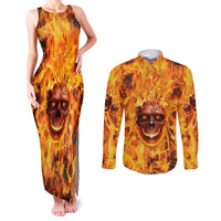 Three Skulls Flaming Couples Matching Tank Maxi Dress and Long Sleeve Button Shirts High On Fire - Wonder Print Shop