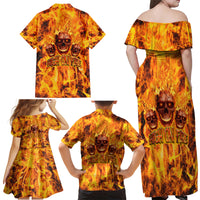 Three Skulls Flaming Family Matching Off Shoulder Maxi Dress and Hawaiian Shirt High On Fire - Wonder Print Shop