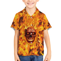 Three Skulls Flaming Family Matching Off Shoulder Maxi Dress and Hawaiian Shirt High On Fire - Wonder Print Shop