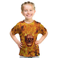 Three Skulls Flaming Kid T Shirt High On Fire - Wonder Print Shop