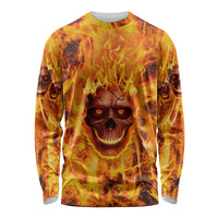 Three Skulls Flaming Long Sleeve Shirt High On Fire - Wonder Print Shop