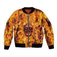 Three Skulls Flaming Sleeve Zip Bomber Jacket High On Fire - Wonder Print Shop