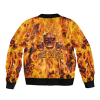 Three Skulls Flaming Sleeve Zip Bomber Jacket High On Fire - Wonder Print Shop