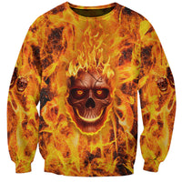 Three Skulls Flaming Sweatshirt High On Fire - Wonder Print Shop