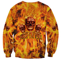 Three Skulls Flaming Sweatshirt High On Fire - Wonder Print Shop