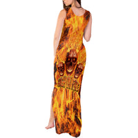 Three Skulls Flaming Tank Maxi Dress High On Fire - Wonder Print Shop