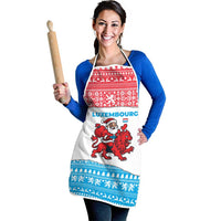 Luxembourg Christmas Apron with Santa Claus Red Lion Snowflake Pattern and National Flag Design - Wonder Print Shop