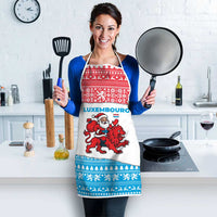 Luxembourg Christmas Apron with Santa Claus Red Lion Snowflake Pattern and National Flag Design - Wonder Print Shop