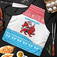 Luxembourg Christmas Apron with Santa Claus Red Lion Snowflake Pattern and National Flag Design - Wonder Print Shop