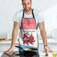 Luxembourg Christmas Apron with Santa Claus Red Lion Snowflake Pattern and National Flag Design - Wonder Print Shop