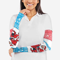 Luxembourg Christmas Arm Sleeves with Santa Claus Red Lion Snowflake Pattern and National Flag Design - Wonder Print Shop