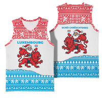 Luxembourg Christmas Basketball Jersey with Santa Claus Red Lion Snowflake Pattern and National Flag Design - Wonder Print Shop
