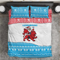 Luxembourg Christmas Bedding Set with Santa Claus Red Lion Snowflake Pattern and National Flag Design - Wonder Print Shop