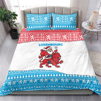 Luxembourg Christmas Bedding Set with Santa Claus Red Lion Snowflake Pattern and National Flag Design - Wonder Print Shop