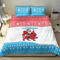 Luxembourg Christmas Bedding Set with Santa Claus Red Lion Snowflake Pattern and National Flag Design - Wonder Print Shop