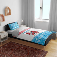 Luxembourg Christmas Bedding Set with Santa Claus Red Lion Snowflake Pattern and National Flag Design - Wonder Print Shop