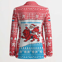 Luxembourg Christmas Blazer with Santa Claus Red Lion Snowflake Pattern and National Flag Design - Wonder Print Shop