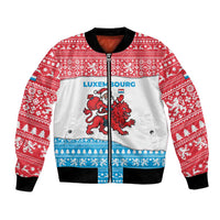 Luxembourg Christmas Bomber Jacket with Santa Claus Red Lion Snowflake Pattern and National Flag Design - Wonder Print Shop
