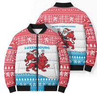 Luxembourg Christmas Bomber Puffer Jacket with Santa Claus Red Lion Snowflake Pattern and National Flag Design - Wonder Print Shop