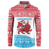 Luxembourg Christmas Button Sweatshirt with Santa Claus Red Lion Snowflake Pattern and National Flag Design - Wonder Print Shop