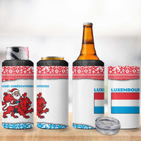 Luxembourg Christmas 4 in 1 Can Cooler Tumbler with Santa Claus Red Lion Snowflake Pattern and National Flag Design - Wonder Print Shop