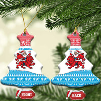 Luxembourg Christmas Ceramic Ornament with Santa Claus Red Lion Snowflake Pattern and National Flag Design - Wonder Print Shop