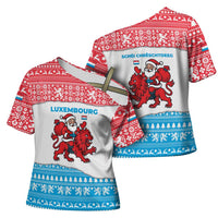 Luxembourg Christmas Cross Shoulder Shirt with Santa Claus Red Lion Snowflake Pattern and National Flag Design - Wonder Print Shop