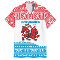 Luxembourg Christmas Family Matching Puletasi and Hawaiian Shirt with Santa Claus Red Lion Snowflake Pattern and National Flag Design - Wonder Print Shop