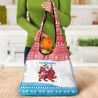Luxembourg Christmas Grocery Bag with Santa Claus Red Lion Snowflake Pattern and National Flag Design - Wonder Print Shop