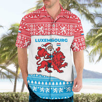 Luxembourg Christmas Hawaiian Shirt with Santa Claus Red Lion Snowflake Pattern and National Flag Design - Wonder Print Shop