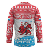 Luxembourg Christmas Hockey Jersey with Santa Claus Red Lion Snowflake Pattern and National Flag Design - Wonder Print Shop