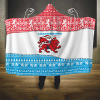 Luxembourg Christmas Hooded Blanket with Santa Claus Red Lion Snowflake Pattern and National Flag Design - Wonder Print Shop