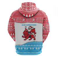 Luxembourg Christmas Hoodie with Santa Claus Red Lion Snowflake Pattern and National Flag Design - Wonder Print Shop