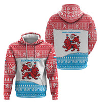 Luxembourg Christmas Hoodie with Santa Claus Red Lion Snowflake Pattern and National Flag Design - Wonder Print Shop