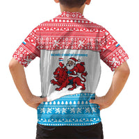 Luxembourg Christmas Kid Hawaiian Shirt with Santa Claus Red Lion Snowflake Pattern and National Flag Design - Wonder Print Shop