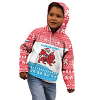 Luxembourg Christmas Kid Hoodie with Santa Claus Red Lion Snowflake Pattern and National Flag Design - Wonder Print Shop