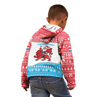 Luxembourg Christmas Kid Hoodie with Santa Claus Red Lion Snowflake Pattern and National Flag Design - Wonder Print Shop