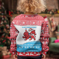 Luxembourg Christmas Kid Ugly Christmas Sweater with Santa Claus Red Lion Snowflake Pattern and National Flag Design - Wonder Print Shop