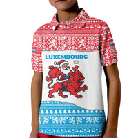 Luxembourg Christmas Kid Polo Shirt with Santa Claus Red Lion Snowflake Pattern and National Flag Design - Wonder Print Shop