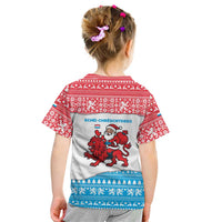 Luxembourg Christmas Kid T Shirt with Santa Claus Red Lion Snowflake Pattern and National Flag Design - Wonder Print Shop