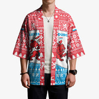 Luxembourg Christmas Kimono with Santa Claus Red Lion Snowflake Pattern and National Flag Design - Wonder Print Shop