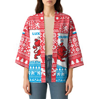 Luxembourg Christmas Kimono with Santa Claus Red Lion Snowflake Pattern and National Flag Design - Wonder Print Shop