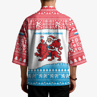 Luxembourg Christmas Kimono with Santa Claus Red Lion Snowflake Pattern and National Flag Design - Wonder Print Shop