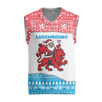 Luxembourg Christmas Knitted V-Neck Vest with Santa Claus Red Lion Snowflake Pattern and National Flag Design - Wonder Print Shop