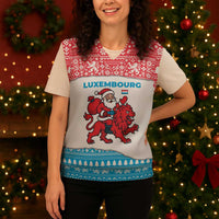 Luxembourg Christmas Knitted V-Neck Vest with Santa Claus Red Lion Snowflake Pattern and National Flag Design - Wonder Print Shop