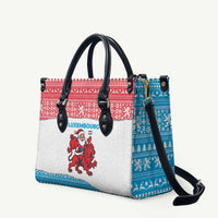 Luxembourg Christmas Leather Bag with Santa Claus Red Lion Snowflake Pattern and National Flag Design - Wonder Print Shop