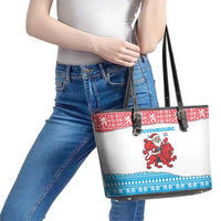 Luxembourg Christmas Leather Tote Bag with Santa Claus Red Lion Snowflake Pattern and National Flag Design - Wonder Print Shop