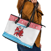 Luxembourg Christmas Leather Tote Bag with Santa Claus Red Lion Snowflake Pattern and National Flag Design - Wonder Print Shop