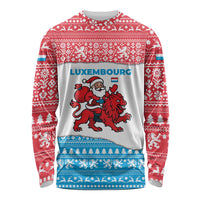 Luxembourg Christmas Long Sleeve Shirt with Santa Claus Red Lion Snowflake Pattern and National Flag Design - Wonder Print Shop