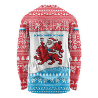 Luxembourg Christmas Long Sleeve Shirt with Santa Claus Red Lion Snowflake Pattern and National Flag Design - Wonder Print Shop